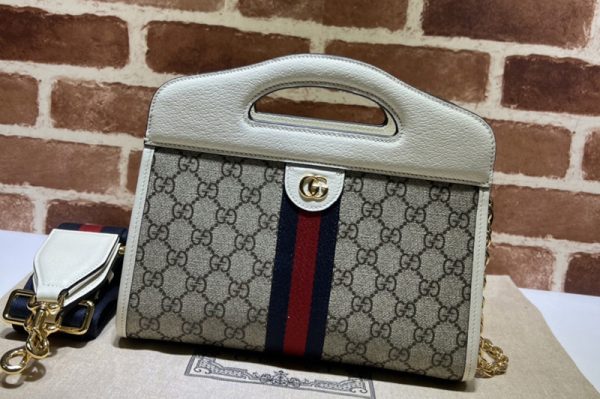 Replica Gucci 693724 Ophidia small tote bag with Web in Beige and ebony GG Supreme canvas