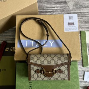 Replica Gucci 699296 Gucci Horsebit 1955 mini bag in Beige and ebony GG Supreme canvas