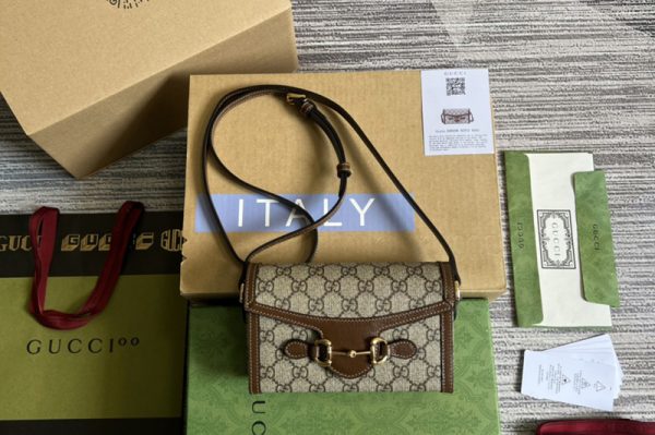 Replica Gucci 699296 Gucci Horsebit 1955 mini bag in Beige and ebony GG Supreme canvas