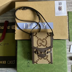 Replica Gucci 699402 Mini bag with Interlocking G in Camel and ebony jumbo GG canvas