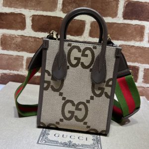 Replica Gucci 699406 Jumbo GG mini tote bag in Camel and ebony jumbo GG canvas