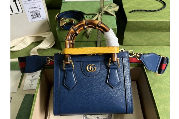 Replica Gucci 702732 Gucci Diana mini tote bag in Royal blue leather