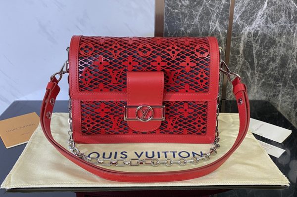 Replica Louis Vuitton M20590 LV Dauphine MM handbag on Red Patent calfskin