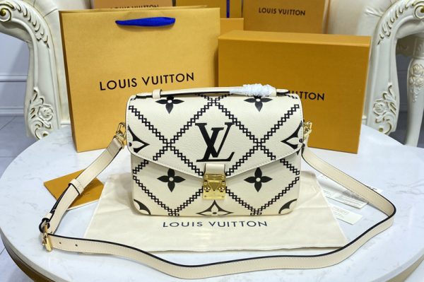 Replica Louis Vuitton M46028 LV Pochette Metis handbag in Black/Beige Monogram Empreinte leather