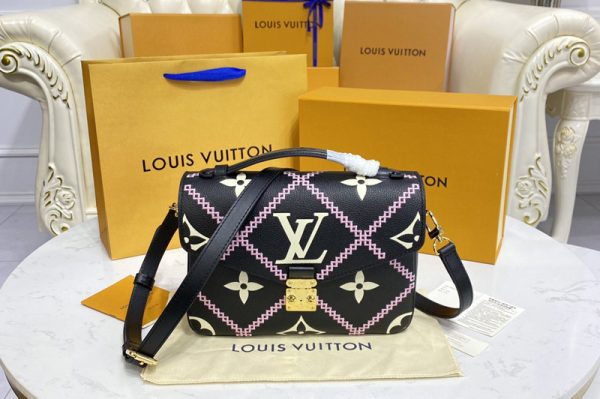 Replica Louis Vuitton M46028 LV Pochette Metis handbag in Black/Pink/Beige Monogram Empreinte leather