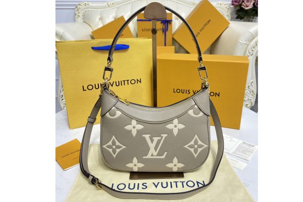 Replica Louis Vuitton M46112 LV Bagatelle mini hobo handbag in Grey/Beige Monogram Empreinte leather