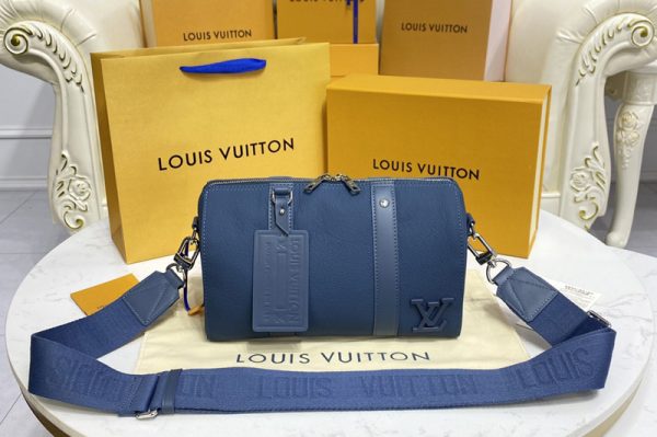 Replica Louis Vuitton M59328 LV City Keepall Bag in Blue Aerogram cowhide leather