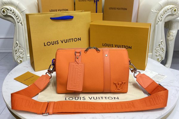 Replica Louis Vuitton M59328 LV City Keepall Bag in Orange Aerogram cowhide leather