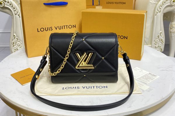 Replica Louis Vuitton M59029 LV Twist PM handbag in Black Sheepskin leather