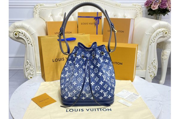 Replica Louis Vuitton M59606 LV Petit Noe Bucket Bag in Blue Monogram Denim