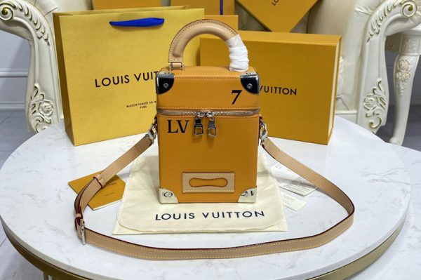 Replica Louis Vuitton M59666 LV Vertical Box Trunk Bag in Saffron yellow cowhide leather