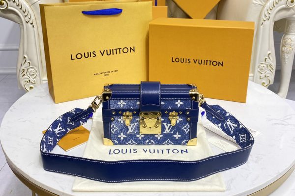 Replica Louis Vuitton M59717 LV Petite Malle handbag in Navy Blue Monogram denim jacquard