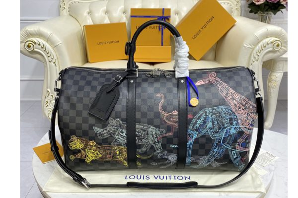 Replica Louis Vuitton N45281 LV Keepall 50B Bag in Damier Graphite canvas