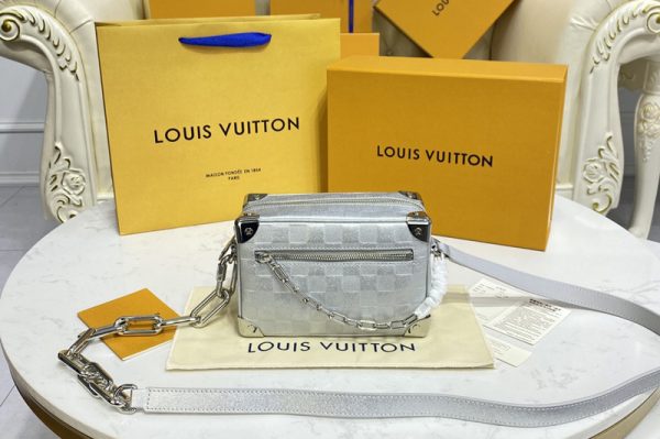 Replica Louis Vuitton M59726 LV Mini Soft Trunk bag in Silver Cowhide leather