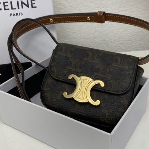 Replica Celine 10I512 MINI TRIOMPHE Bag IN TRIOMPHE CANVAS AND TAN CALFSKIN