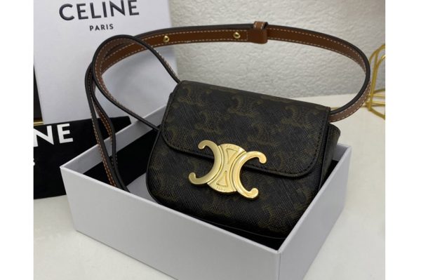 Replica Celine 10I512 MINI TRIOMPHE Bag IN TRIOMPHE CANVAS AND TAN CALFSKIN