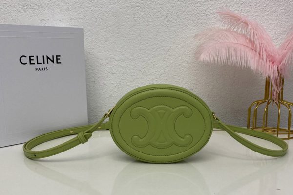 Replica Celine 10I703 CROSSBODY OVAL PURSE IN Green SMOOTH CALFSKIN