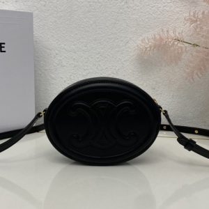 Replica Celine 10I703 CROSSBODY OVAL PURSE IN Black SMOOTH CALFSKIN