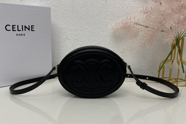 Replica Celine 10I703 CROSSBODY OVAL PURSE IN Black SMOOTH CALFSKIN