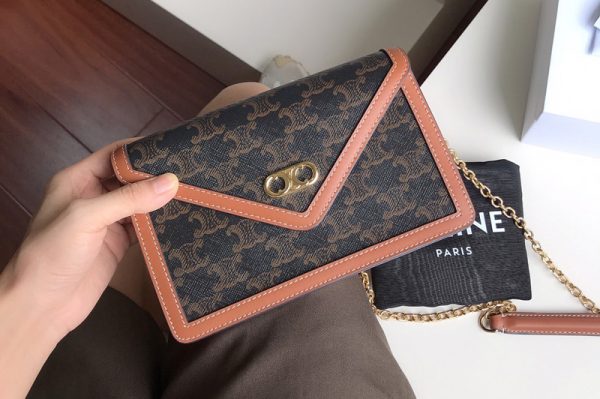 Replica Celine 10F823 MAILLON TRIOMPHE WALLET on Brown triomphe canvas and calfskin