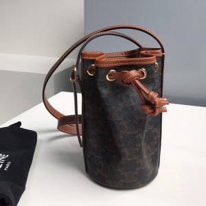 Replica Celine 10H492 Micro Drawstring Bag in textile with triomphe embroidery Brown