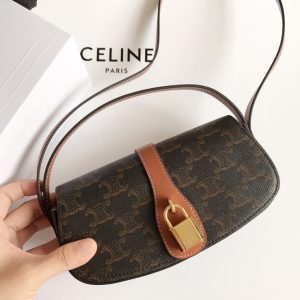 Replica Celine 10I592 CLUTCH ON STRAP IN TRIOMPHE CANVAS AND Tan CALFSKIN