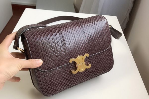 Replica Celine 187363 medium triomphe bag in brown watersnake Leather