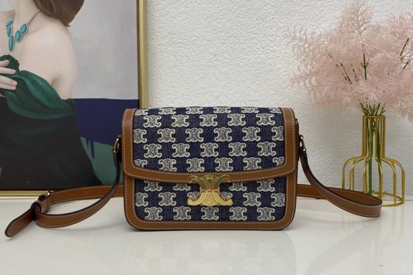 Replica Celine 191242 MEDIUM TRIOMPHE BAG IN NAVY BLUE TEXTILE WITH TRIOMPHE EMBROIDERY