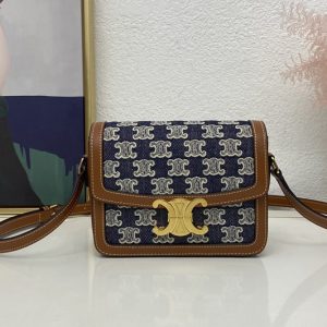 Replica Celine 188882 TEEN TRIOMPHE BAG IN NAVY BLUE TEXTILE WITH TRIOMPHE EMBROIDERY