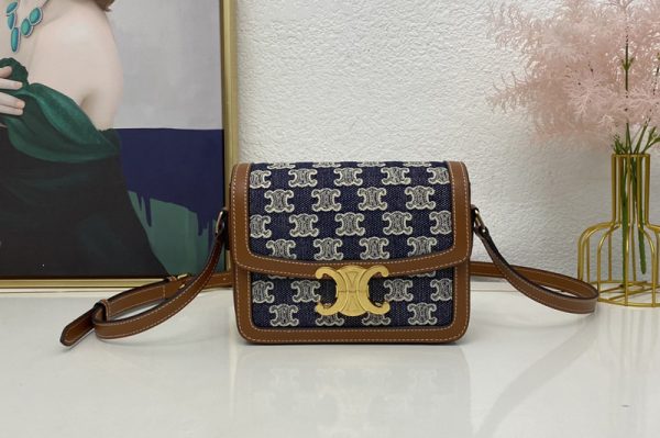 Replica Celine 188882 TEEN TRIOMPHE BAG IN NAVY BLUE TEXTILE WITH TRIOMPHE EMBROIDERY