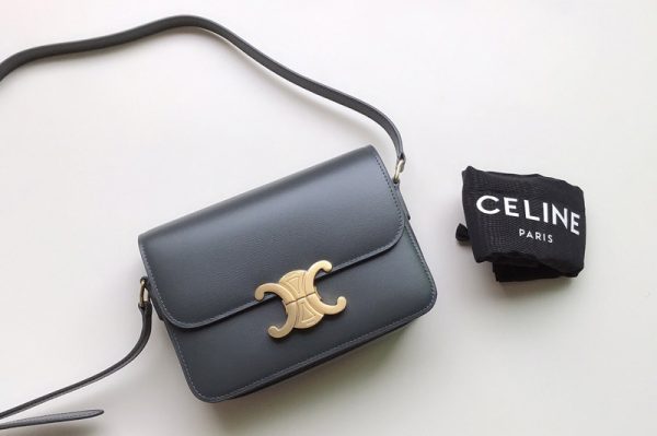 Replica Celine 188423 Teen triomphe bag in Blue shiny calfskin