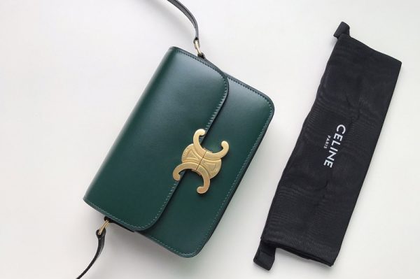 Replica Celine 188423 Teen triomphe bag in Green shiny calfskin