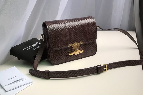 Replica Celine 188424 Teen triomphe bag in brown watersnake Leather