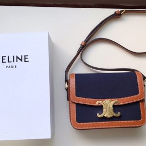 Replica Celine 188882 TEEN TRIOMPHE BAG IN TRIOMPHE CANVAS AND CALFSKIN TAN/Blue