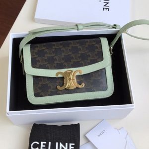 Replica Celine 188882 Teen Triomphe Bag in Triomphe Canvas and Green Calfskin