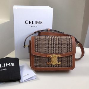 Replica Celine 188882 Teen Triomphe Bag in Brown/Tan Triomphe Textile and Calfskin