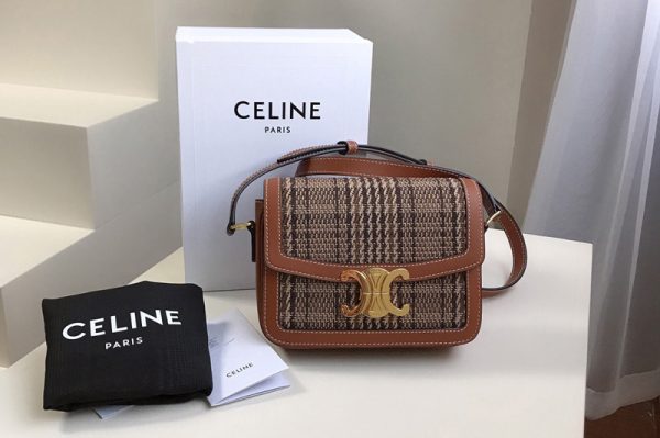 Replica Celine 188882 Teen Triomphe Bag in Brown/Tan Triomphe Textile and Calfskin