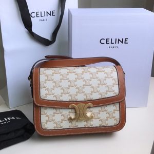 Replica Celine 188882 Teen Triomphe Bag in White Triomphe Canvas and Calfskin