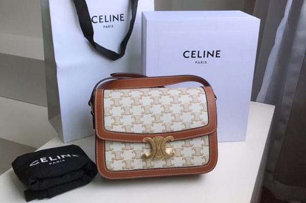 Replica Celine 188882 Teen Triomphe Bag in White Triomphe Canvas and Calfskin