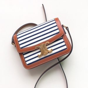 Replica Celine 188882 teen triomphe bag in Navy/Tan Striped textile