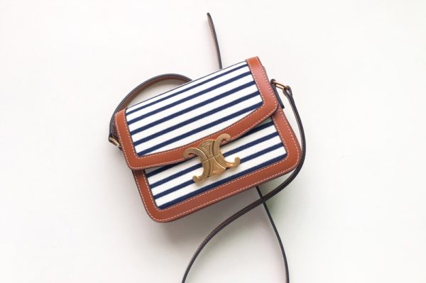 Replica Celine 188882 teen triomphe bag in Navy/Tan Striped textile