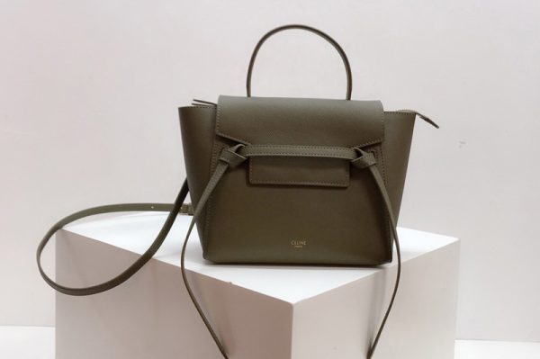 Replica Celine 189003 Nano Belt Bag in Green Grained Calfskin Leather