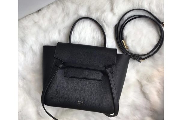 Replica Celine 189003 Nano Belt Bag in Black Grained Calfskin Leather