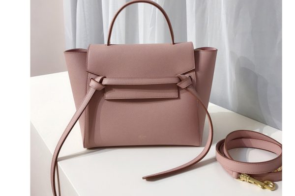 Replica Celine 189153 Micro Belt Bag in Pink Grained Calfskin Leather