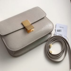 Replica Celine 189174 medium classic bag in Gray lizard Leather