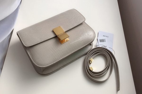 Replica Celine 189174 medium classic bag in Gray lizard Leather