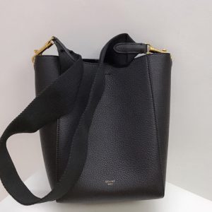 Replica Celine 189303 sangle small bucket bag in Black soft grained calfskin