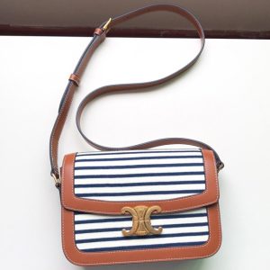 Replica Celine 191242 Medium Triomphe bag in Navy/Tan Striped textile