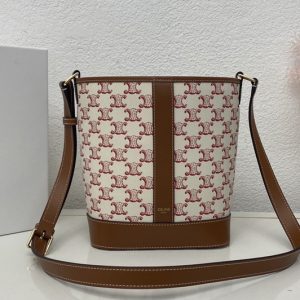 Replica Celine 191442 SMALL BUCKET IN TRIOMPHE CANVAS AND CALFSKIN Red