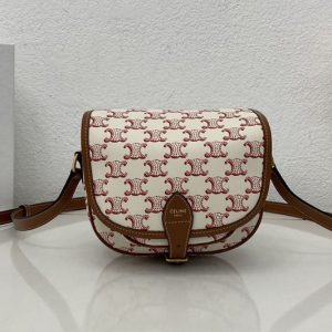 Replica Celine 191502 MEDIUM FOLCO BAG IN TRIOMPHE CANVAS AND CALFSKIN Red